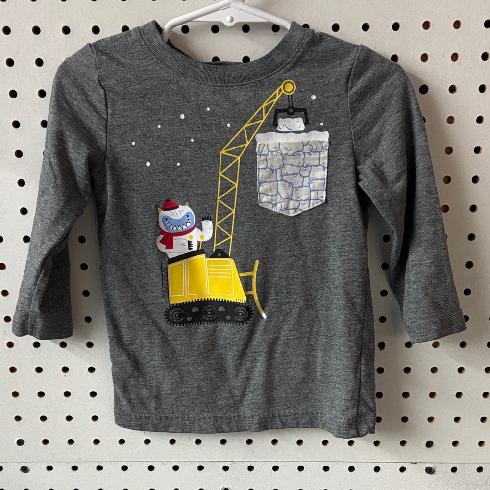 Cat & Jack Charcoal Long Sleeve Tee with Crane Design